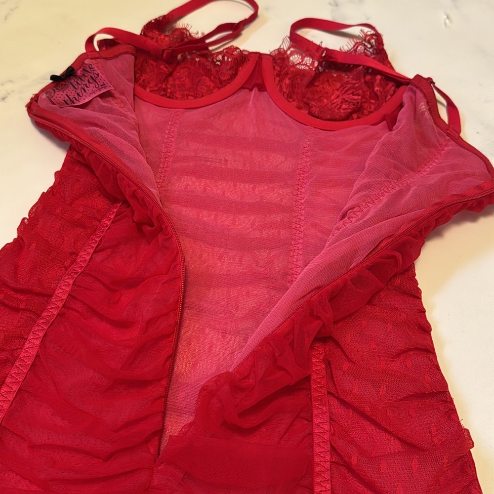 Rare Victorias Secret Sexy Little Things Ruched Red Lingerie With Bows 34B - Picture 7 of 7